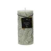 Decoris Pillar Wax Candle with Snow Leaf Relief 15cm - White Mint